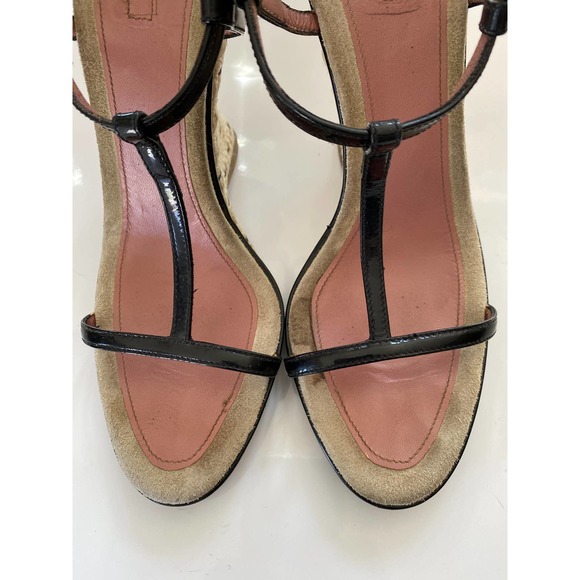 ALAÏA Black Leather Espadrille Wedge Sandal - Picture 4 of 15